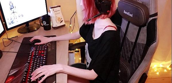  Nerdy gamer girl teen fucked hard while playing a video game